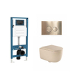 QeramiQ Dely Swirl Ensemble WC - réservoir encastré QeramiQ Flush - abattant 35mm - plaque de commande en métal laiton brossé - boutons ronds - beige SW1578345