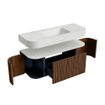 MONDIAZ THOR-DLUX 120cm meuble de salle de bains arrondi gauche + droite couleur Walnut avec 1 tiroir et 2 portes. Vasque suspendue CLOUD Milieu sans trou de robinet couleur Opalo. SW1463227