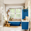 Mondiaz VICA ensemble de meuble de salle de bain - 150cm - meuble sous-vasque jeans - 2 tiroirs - lavabo cloud droite - 1 trou de robinet - couleur talc - miroir LED - version XL 60cm de haut SW1095604