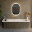 Ensemble de meuble de salle de bain Mondiaz KURVE-DLUX - 160x46x40cm - 1 tiroir - 2 portes - lavabo en solid surface - milieu - sans trou de robinet - Shadow SW1414464
