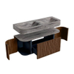 MONDIAZ THOR-DLUX 120cm badmeubel ronding links + rechts kleur Walnut met 1 lade en 2 deuren. Vrijhangende wastafel CLOUD Dubbel 2 kraangaten kleur Sombra. SW1463651
