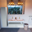 Mondiaz ALAN-DLUX Ensemble de meuble - 120cm - meuble Clay mat - 2 tiroirs - Lavabo Cloud Glace suspendu - vasque Gauche et droite - 2 trous de robinet SW806268