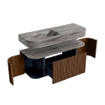 MONDIAZ THOR-DLUX 120cm meuble de salle de bains arrondi gauche + droite couleur Walnut avec 1 tiroir et 2 portes. Vasque suspendue CLOUD Gauche sans trou de robinet couleur Sombra. SW1463674