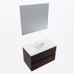 Mondiaz VICA ensemble de meuble de salle de bain - 80cm - meuble sous-vasque marron foncé - 2 tiroirs - lavabo denia milieu - 1 trou de robinet - couleur Blanc Brillant - miroir LED - version XL 60cm de haut SW1091884