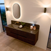 Mondiaz CIRO-DLUX Meuble de salle de bains - 160x45x50cm - Plan vasque solid surface Lava - 1 lavabo à gauche - sans trous de robinet - 4 tiroirs - Noyer SW1530231