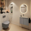 MONDIAZ TURE-DLUX Meuble toilette - 60cm - Smoke - EDEN - vasque Opalo - position centrale - sans trou de robinet SW1104628