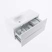 MONDIAZ VICA 100cm meuble sous lavabo Talc 2 tiroirs. Lavabo MOON gauche 1 trou de robinet, couleur Talc. SW1381959
