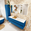 Mondiaz VICA ensemble de meuble de salle de bain - 150cm - meuble sous-vasque jeans - 4 tiroirs - lavabo moon droite - 1 trou de robinet - version haute de 60cm - talc SW1081561