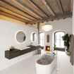 MONDIAZ BUKLA 280cm ensemble de meuble avec module 60 à droite couleur Marron Foncé avec 4 tiroirs. Lavabo CLOUD double 0 trou de robinet couleur Talc. SW1382329