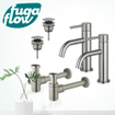 FugaFlow Eccelente Sobrado Slim Kit robinet lavabo - pour double vasque - robinet bas - bonde clic clac - siphon design bas - Inox brossé PVD SW1124411