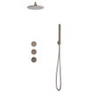 Fortifura Nebbio Ensemble de douche pluie - mitigeur encastré - corps d'encastrement - coude de raccordement mural - flexible de douche lisse - douchette à main bâton - bras de douche mural 35 cm - pomme de douche de tête ronde 25 cm - cuivre brossé PVD SW1579647