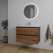 Adema Industrial 2.0 Ensemble de meuble 80x45x55cm avec vasque blanche en céramique 1 trou de robinet et miroir bois/noir SW816089