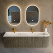 Mondiaz KURVE-DLUX Ensemble de meuble de salle de bains - 155x46x40cm - 2 tiroirs - 1 porte - lavabo solid surface - double / gauche - 2 trous de robinet - Shadow SW1414092