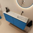 MONDIAZ TURE-DLUX Meuble toilette - 100cm - Jeans - EDEN - vasque Opalo - position droite - sans trou de robinet SW1104382