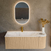 MONDIAZ KURVE-DLUX meuble de salle de bains 125 cm avec module 25 R couleur Oak avec 1 tiroir et 1 porte. Lavabo BIG MEDIUM gauche 1 trou de robinet couleur Frappe. SW1137388