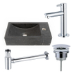 Saniclass Fuente fonteinset - 40x22 - 1 kraangat - rechts - natuursteen - fonteinkraan chroom - donker SW1111500