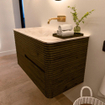 Mondiaz CIRO-DLUX Ensemble de meubles de salle de bains - 90x45x50cm - vasque solid surface Frappe - 1 lavabo au milieu - sans trous de robinet - 2 tiroirs - Shadow SW1532168
