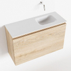 MONDIAZ OLAN Kit lave-mains - 80x30x40cm - 0 trous de robinet - 1 tiroir - chêne blanchi mat - lavabo à droite - Solid Surface Blanc SW473480