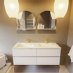 MONDIAZ VICA-DLUX Ensemble meuble de salle de bains - 130cm - meuble bas talc - 4 tiroirs - lavabo encastré cloud double - 2 trous de robinet - version haute 60cm - frape SW1088613