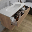 Adema Chaci Ensemble de meuble - 100x46x57cm - 1 vasque ovale en céramique blanche - 1 trou de robinet - 2 tiroirs - armoire de toilette - cannelle SW826891