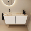 MONDIAZ TURE-DLUX Meuble toilette - 100cm - Talc - EDEN - vasque Frappe - position gauche - sans trou de robinet SW1102604