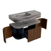 MONDIAZ THOR-DLUX 100cm meuble de salle de bains arrondi gauche + droite couleur Walnut avec 1 tiroir et 2 portes. Vasque suspendue CLOUD Gauche sans trou de robinet couleur Sombra. SW1467615