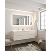 MONDIAZ VICA Ensemble de meuble salle de bain - 150cm - 2 tiroirs - lavabo Cloud double - 2 trous de robinet - solid surface lin SW411024