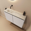 MONDIAZ TURE-DLUX Meuble toilette - 80cm - Linen - EDEN - vasque Ostra - position gauche - sans trou de robinet SW1104901