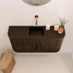 Mondiaz JOYA 83.2cm meuble de salle de bains - arrondis gauche et droite couleur Walnut - Vasque FAYE position Milieu Sans trou de robinet couleur Urban SW1421382