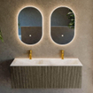 Mondiaz KURVE-DLUX Ensemble de meuble de salle de bains - 120x46x40cm - 1 tiroir - vasque solid surface - double - 2 trous de robinet - Shadow SW1414370