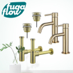 FugaFlow Eccelente Sobrado Slim Kit robinet lavabo - pour double vasque - robinet bas - bonde clic clac - siphon design - Laiton brossé PVD SW1124392