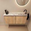 MONDIAZ TURE-DLUX meuble WC 100 cm Washed Oak. EDEN lavabo Glace position droite. Avec 1 trou de robinet. SW1103626