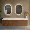 MONDIAZ KURVE-DLUX 175cm Meuble salle de bain avec module 25 D - couleur Walnut - 2 tiroirs - 1 porte - vasque STOR SMALL double / gauche - sans trou de robinet - couleur Ostra SW1137896