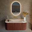 MONDIAZ KURVE-DLUX Meuble de salle de bains 110cm arrondi Gauche + Droite couleur Ruby avec 1 tiroir et 2 portes. Lavabo CLOUD Central sans trou de robinet Nata. SW1432524