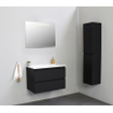 Basic Bella Meuble salle de bains avec lavabo acrylique Blanc 80x55x46cm sans trous de robinet avec miroir et éclairage Noir mat SW491784