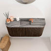 Mondiaz JOYA-DLUX 83.2cm toiletmeubel - ronding links en rechts kleur Walnut - Wastafel FAYE positie Midden 1 kraangat kleur Sombra. SW1424764