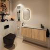 MONDIAZ TURE-DLUX Meuble toilette - 120cm - Washed Oak - EDEN - vasque Opalo - position gauche - 1 trou de robinet SW1104648