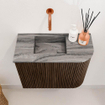 Mondiaz JOYA-DLUX Meuble de salle de bains - 51,6 cm - arrondi droit couleur Walnut - Vasque FAYE position Gauche Sans trou de robinet couleur Sombra SW1424740