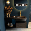 MONDIAZ RIVA Ensemble de meuble salle de bain - 120x50x30cm - 1 tiroir - MDF Marron foncé mat - push to open - 1 trou de robinet - lavabo à droite - solid surface urban SW702577