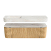 MONDIAZ THOR-DLUX 150cm badmeubel ronding links + rechts kleur Oak met 1 lade en 2 deuren. Vrijhangende wastafel CLOUD Links 1 kraangat kleur Ostra. SW1464620
