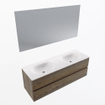 Mondiaz VICA ensemble de meuble de salle de bain - 140cm - meuble sous-vasque marron foncé gris - 2 tiroirs - lavabo lune double - 2 trous de robinet - couleur talc - miroir LED - version XL 60cm de haut SW1091694