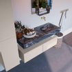 Mondiaz ALAN-DLUX Ensemble de meuble - 120cm - meuble Linen mat - 2 tiroirs - Lavabo Cloud Lava suspendu - vasque Droite - 0 trous de robinet SW808212