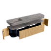 MONDIAZ THOR-DLUX 190cm badmeubel ronding links + rechts kleur Oak met 2 lades en 2 deuren. Vrijhangende wastafel CLOUD Links zonder kraangat kleur Sombra. SW1466686