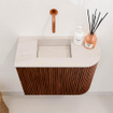 Mondiaz JOYA-DLUX 51.6cm meuble de toilette - arrondi droit couleur Ruby - Lavabo FAYE position Gauche Sans trou de robinet couleur Meli. SW1426261
