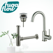 FugaFlow Eccelente Sobrado Kit robinet lavabo - robinet haut - bec rotatif - bonde clic clac - siphon design - Inox brossé PVD SW1124138