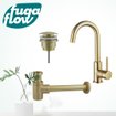 FugaFlow Eccelente Sobrado Kit robinet lavabo - robinet haut - bec rotatif - bonde clic clac - siphon design bas - Laiton brossé PVD SW1124195