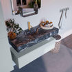 Mondiaz ALAN-DLUX Ensemble de meuble - 110cm - meuble Clay mat - 1 tiroir - Lavabo Cloud Lava suspendu - vasque Centre - 1 trou de robinet SW808770