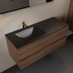 Mondiaz AIVY Ensemble de meuble - 120x45x50cm - 1 trou de robinet - 1 vasque Urban Solid surface - Gauche - 2 tiroirs - avec miroir - Melamine Mocha SW892339