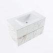 Mondiaz VICA ensemble de meuble de salle de bain - 80cm - meuble sous-vasque carrara - 2 tiroirs - lavabo cloud milieu - sans trous de robinet - version haute de 60cm - talc SW1084901