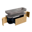 MONDIAZ THOR-DLUX 130cm meuble de salle de bains arrondi gauche + droite couleur Oak avec 1 tiroir et 2 portes. Vasque suspendue CLOUD Droite 1 trou de robinet couleur Oza. SW1464001